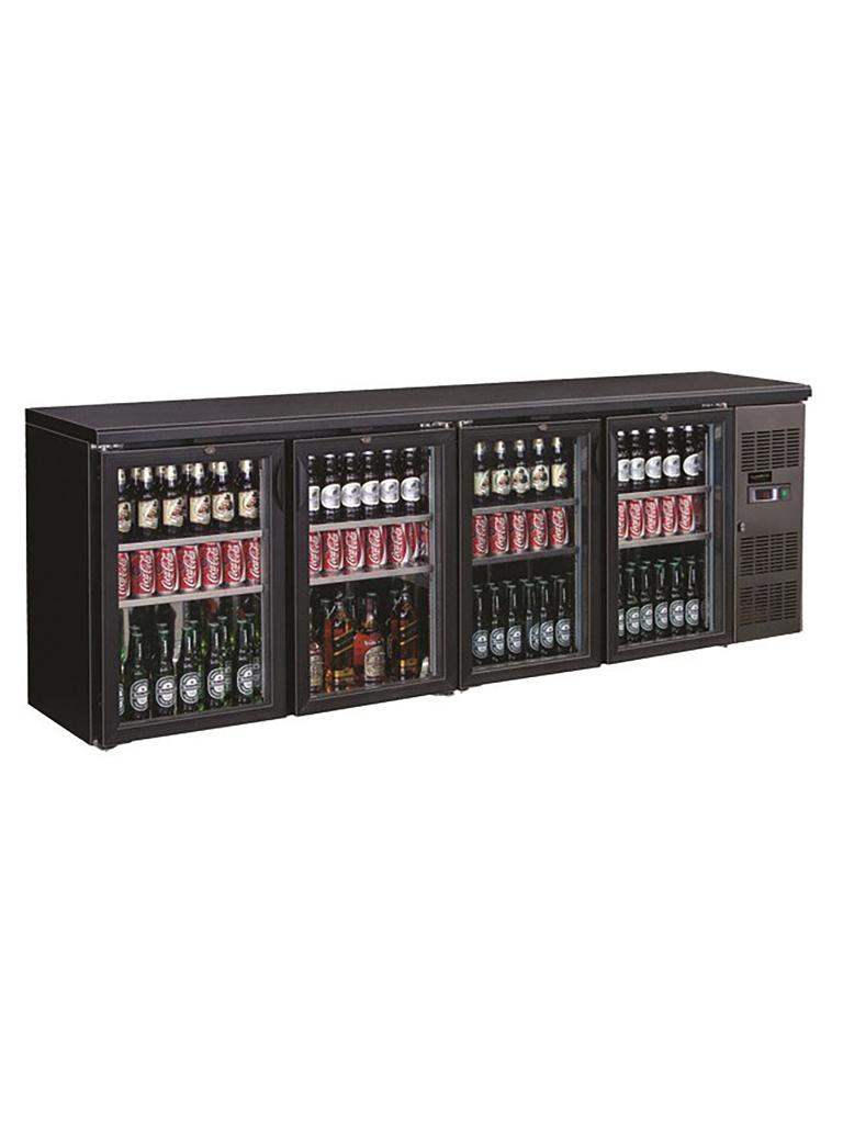 Refroidisseur de bar - 700 litres - 4 portes vitrées - Noir - H 86 x 254,2 x 53,5 CM - 230V - Combisteel - 7450.0345