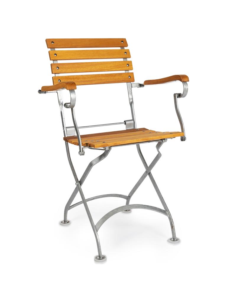 Chaise de patio - Solide - Chrome - Accoudoir - Fonte / Teck - Gastro