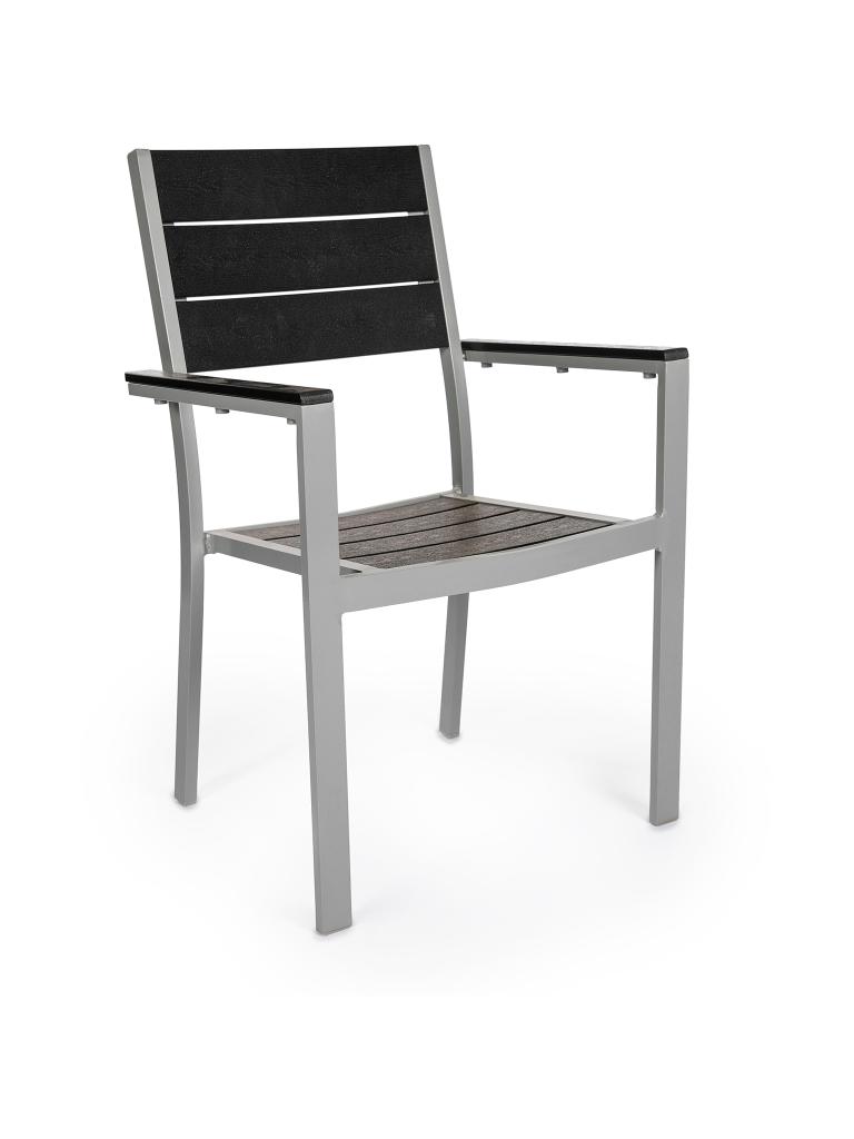 Chaise de terrasse - Oakland - Aspect bois noir / Gris clair - H 89 x 56 x 56,5 CM - Aluminium - Gastro