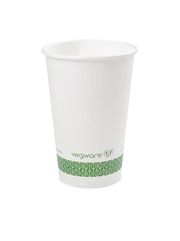 Gobelets à café jetables - 0,46 Litre - 1000 pièces - Blanc - Ø 8,9 x H 12,8 CM - Papier/Pla - Vegware - DW620