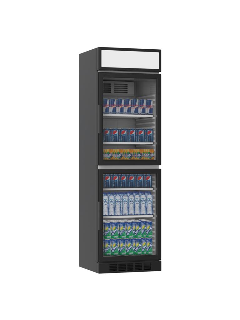 Réfrigérateur porte vitrée - 385 Litre - 2 Portes - Noir - H 199,4 x 59,5 x 60,5 CM - Gastro