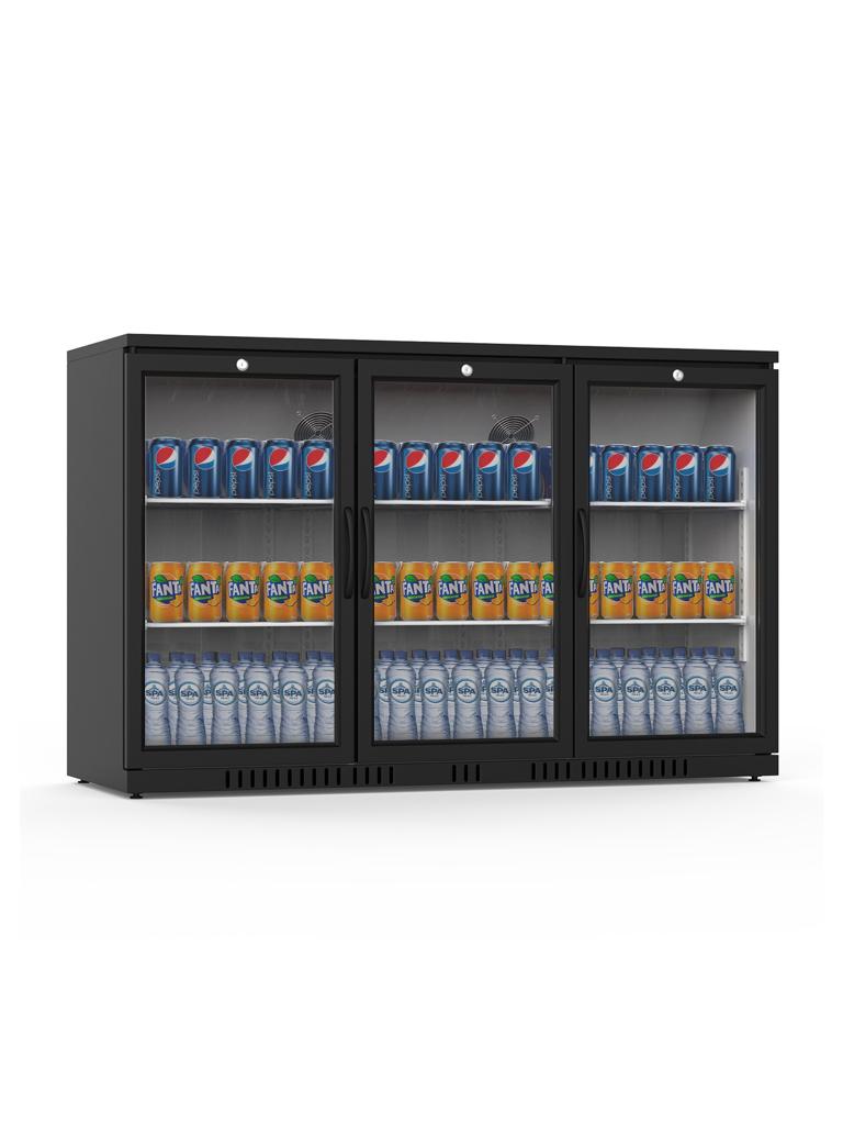 Réfrigérateur porte vitrée - 320 Litre - 3 portes - Noir - Gastro