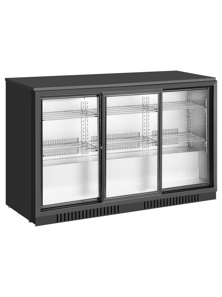 Réfrigérateur porte vitrée - 320 Litre - 3 portes coulissantes - Noir - Gastro