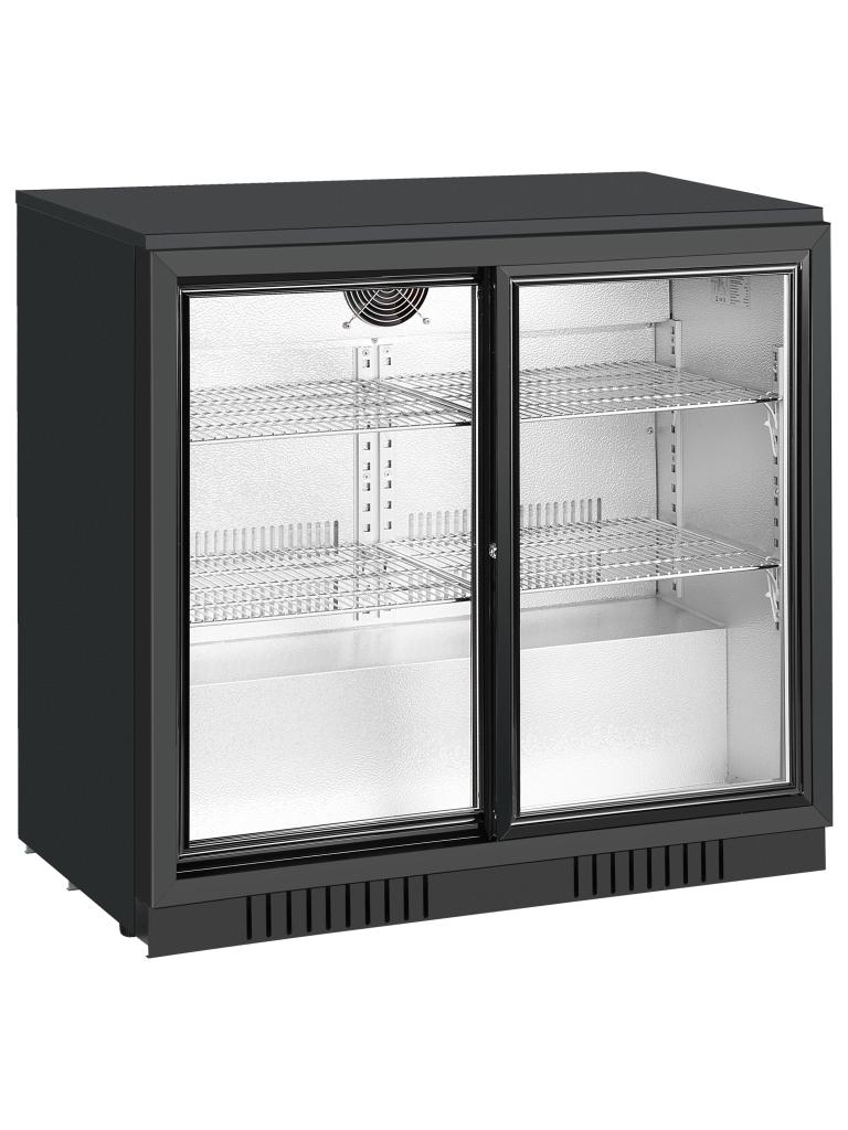Réfrigérateur porte vitrée - 210 Litre - 2 portes coulissantes - Noir - Gastro