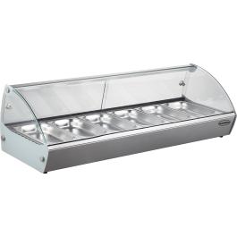 Vitrine chauffante - 6 x GN 1/3 - H 27 x 119 x 39,5 CM - 230V - Poignée combi - 7487.0140