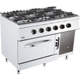 Cuisinière - Gaz - 6 feux - Four à gaz - Modèle vertical - H 90 x L 120 x P 70 CM - Combisteel