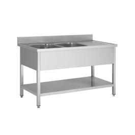Évier restauration inox - 2 bacs à gauche - Avec étagère sous - Budget Line - G-Line