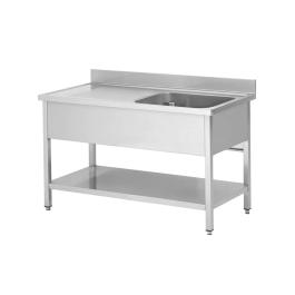 Table de rinçage pour restauration en acier inoxydable - démontable - 1 plateau à droite - avec support de fond - G-Line