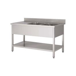 Table de rinçage pour restauration en acier inoxydable - démontable - 2 plateaux à droite - avec support de fond - G-Line