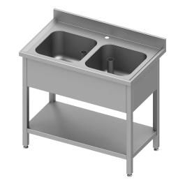 Table de plonge en inox pour restauration - 2 bacs - Avec étagère inférieure - G-Line