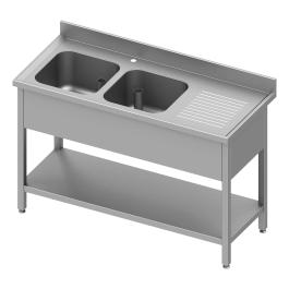 Table de plonge en inox pour restauration - 2 bacs à gauche - Avec étagère inférieure - G-Line