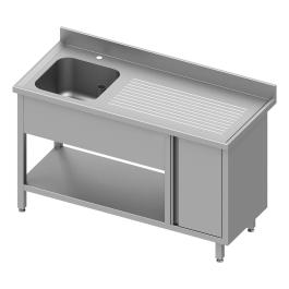 Table de plonge en inox pour restauration - 1 bac à gauche - Avec étagère inférieure - Armoire à droite - G-Line