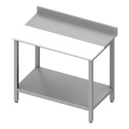 Table de travail en inox - Plateau en polyéthylène partiel - Blanc - Avec étagère inférieure - Rebord relevé 10 cm - G-Line