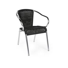 Chaise de terrasse Cannet - Empilable - Accoudoir - Osier tressé - Noir - Aluminium - G-Line