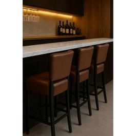 Tabouret de bar Naples - Avec dossier - Marron - Cuir synthétique - G-Line
