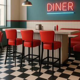 Tabouret de bar Naples - Avec dossier - Rouge - G-Line