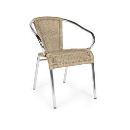 Chaise de terrasse Cannes - Empilable - Accoudoir - Osier tressé - Light Brown - Aluminium - G-Line