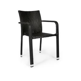 Fauteuil de jardin Lincoln - Empilable - Accoudoirs - Rotin tressé - Noir - G-Line