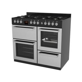 Cuisinière à gaz - 7 brûleurs - 2 fours électriques - gril - rangement - inox - 400V - G-Line