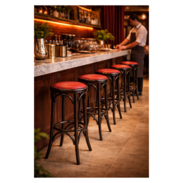 Tabouret de bar de café - Assise Bordeaux - Noyer - G-Line