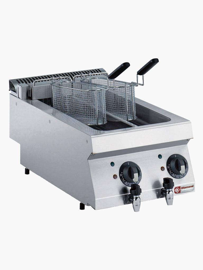 Friteuse - 2 x 5 Litre - Electrique - Robinet de vidange - Modèle de table - Diamant - E17/F2V54T-N