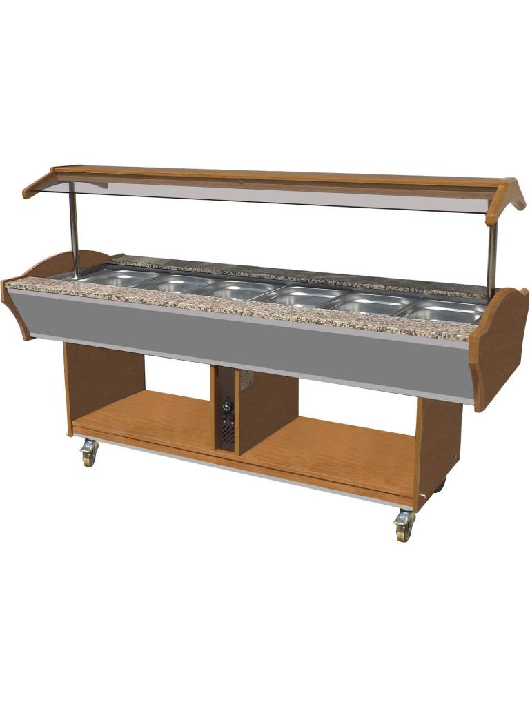 Buffet chaud - 6 x GN 1/1 - H 85/135 x 220 x 90 CM - Poignée combi - 7077.0030