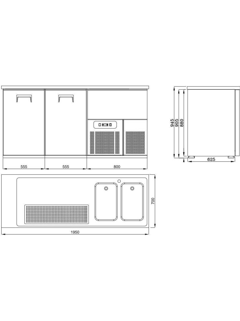 Cave à bière - 2 portes - H 105 x 195 x 70 CM - 230V - Poignée combi - 7489.5320