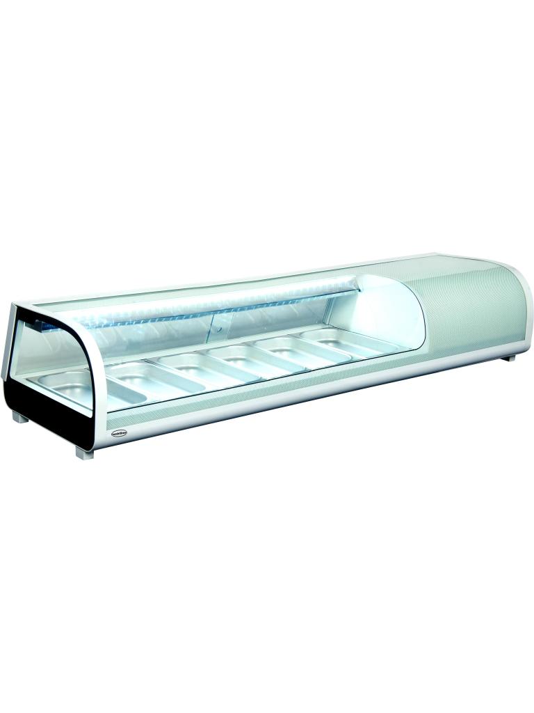 Vitrine à sushis - 6 x GN 1/3 - H 26,5 x 152,9 x 42 CM - 230V - Poignée combi - 7487.0075