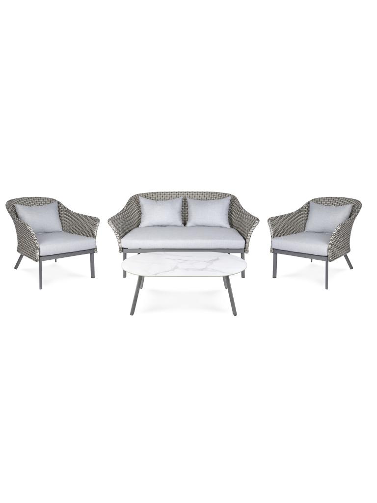 Ensemble lounge Rio - 4 pièces - Structure aluminium noir - Rotin / Noir / Blanc - G-Line