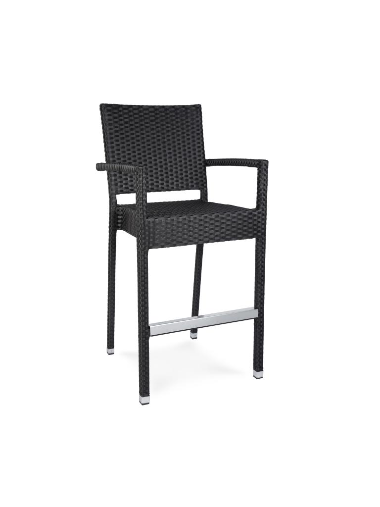 Tabouret de bar terrasse - Mezza - Noir - Accoudoir - Tressage plat - G-Line