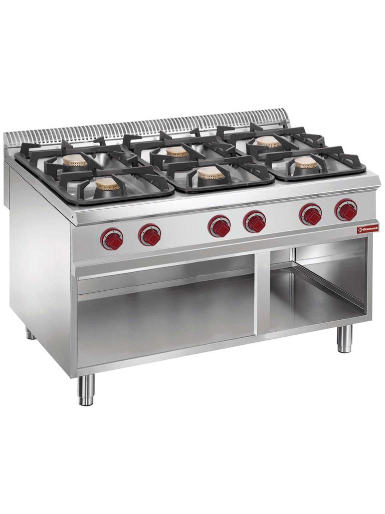 Cuisinière à gaz - 6 feux - Fond ouvert - Diamant - G9/6BA12
