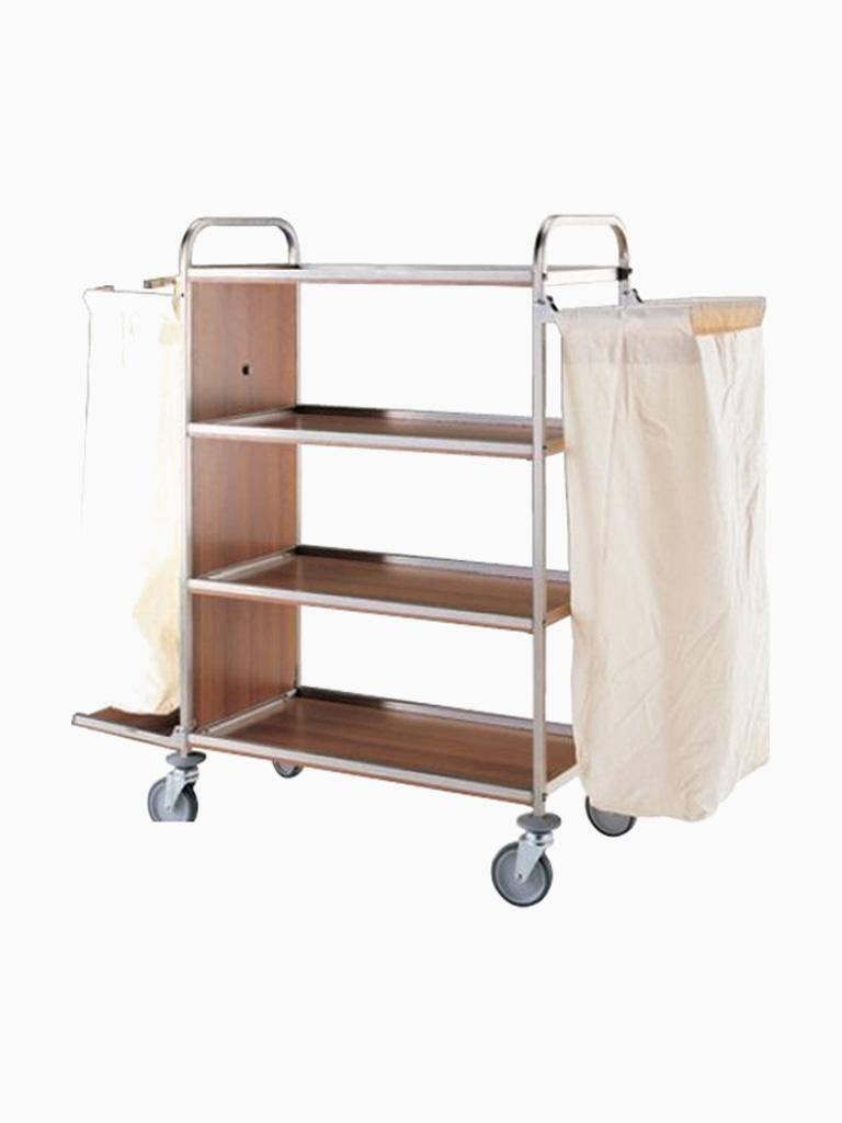 Chariot de service de chambre - 4 niveaux - 2 sacs - Inox / Mélamine - Diamant - C2SL/1