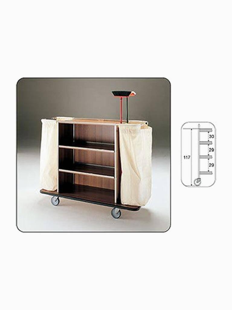 Chariot de service de chambre - 4 niveaux - 2 sacs - Inox / Mélamine - Diamant - C2SL/2