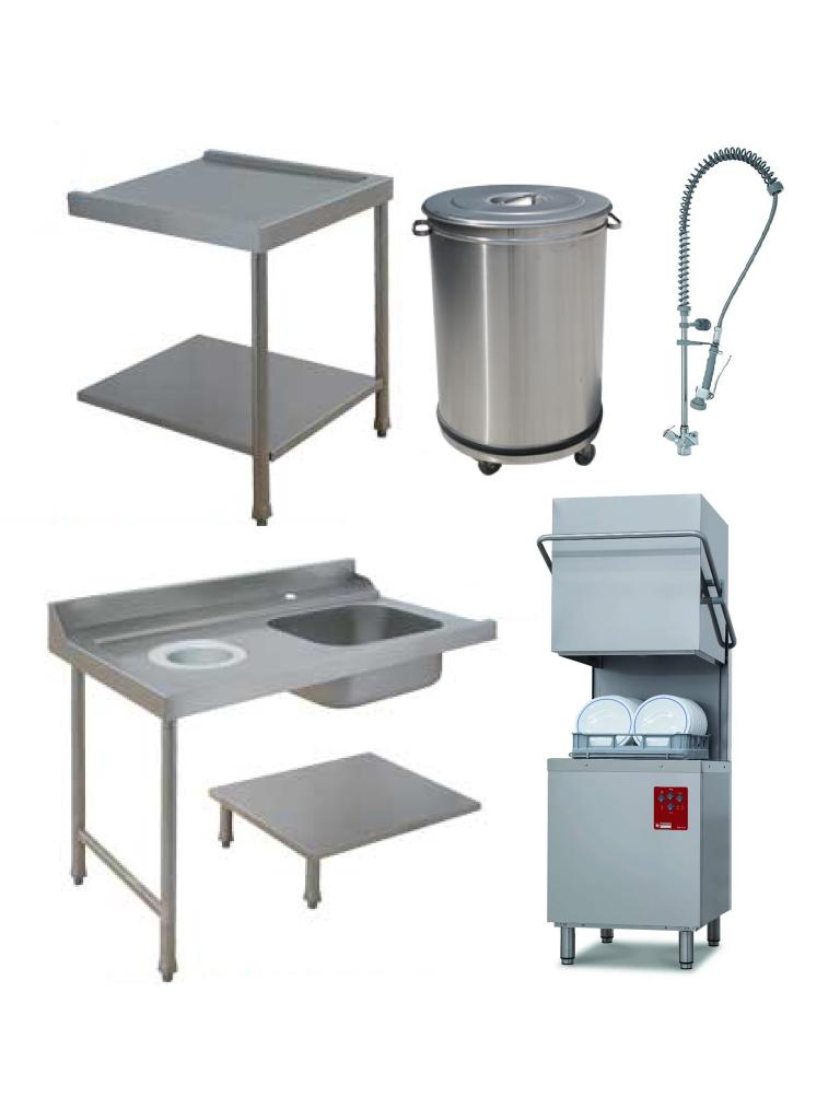 Lave-vaisselle modèle capot - Break tank - Panier 50 x 50 CM - Douchette prélavage - Table évier gauche - Table évacuation droite - Poubelle 50 Litre - Diamant - D26/6B/C-S
