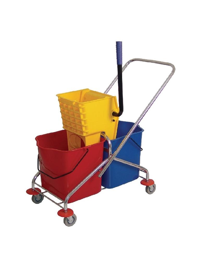 Seau à rouleaux - Avec essoreuse - 2 x 23 Litre - Bleu/Rouge - H 86 x 41 x 99,5 CM - Jantex - M880