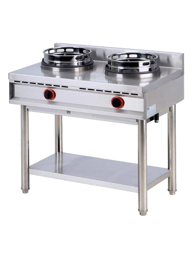 Plaque de cuisson wok à gaz avec étagère, 2 brûleurs