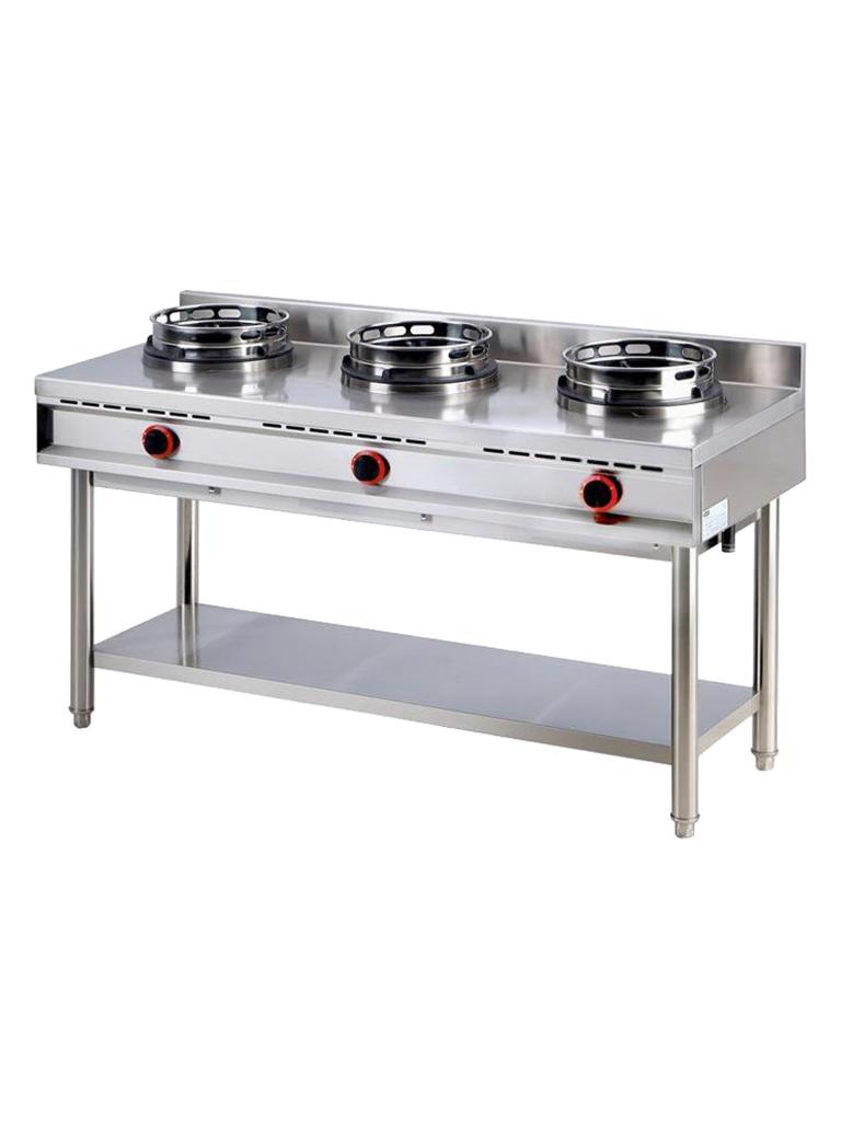 Plaque de cuisson wok à gaz avec étagère, 3 brûleurs