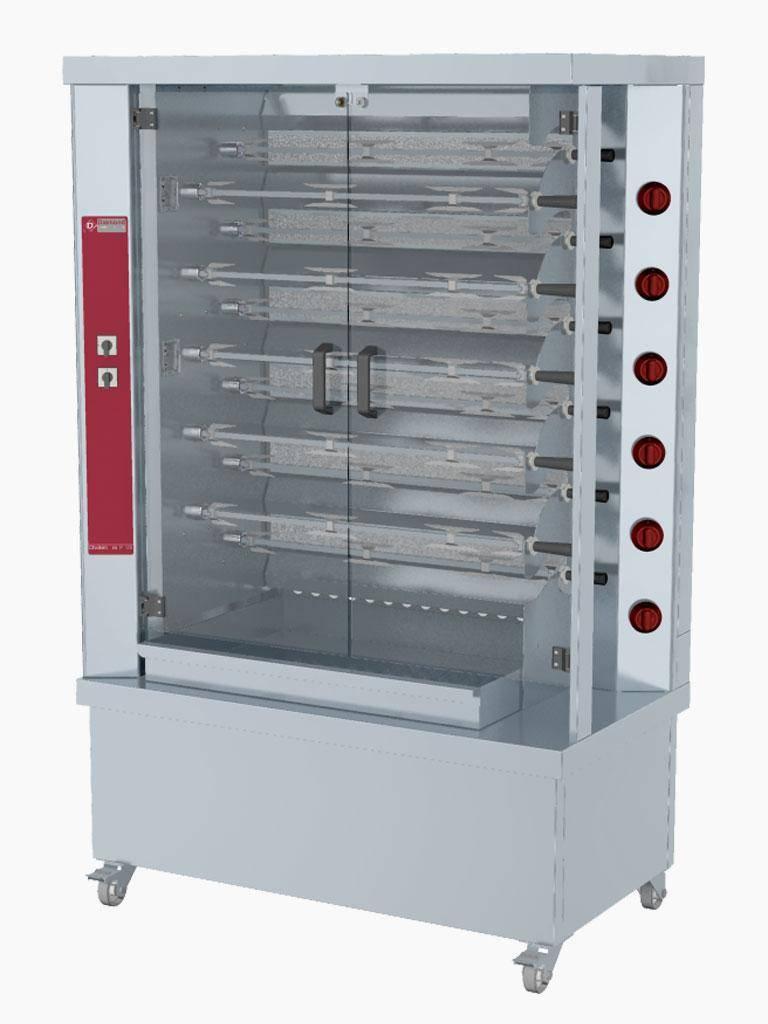 Grill poulet - Gaz - 11 broches - 55 poulets - H 188 x 120 x 66 - Diamant - RVG/112-MX
