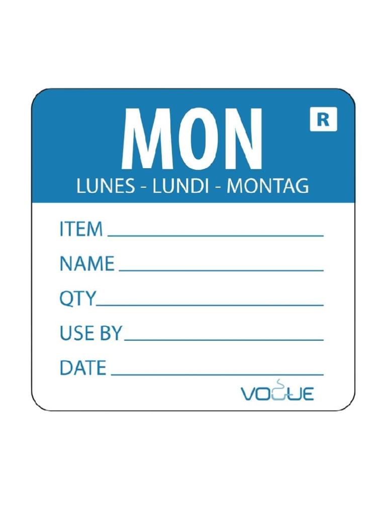 Etiquettes jour - Détachables - Lundi - 500 pièces - H 4,9 x 6 CM - Papier - Vogue - L066