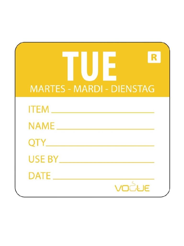 Etiquettes jour - Détachables - Mardi - 500 pièces - H 4,9 x 6 CM - Vogue - L067