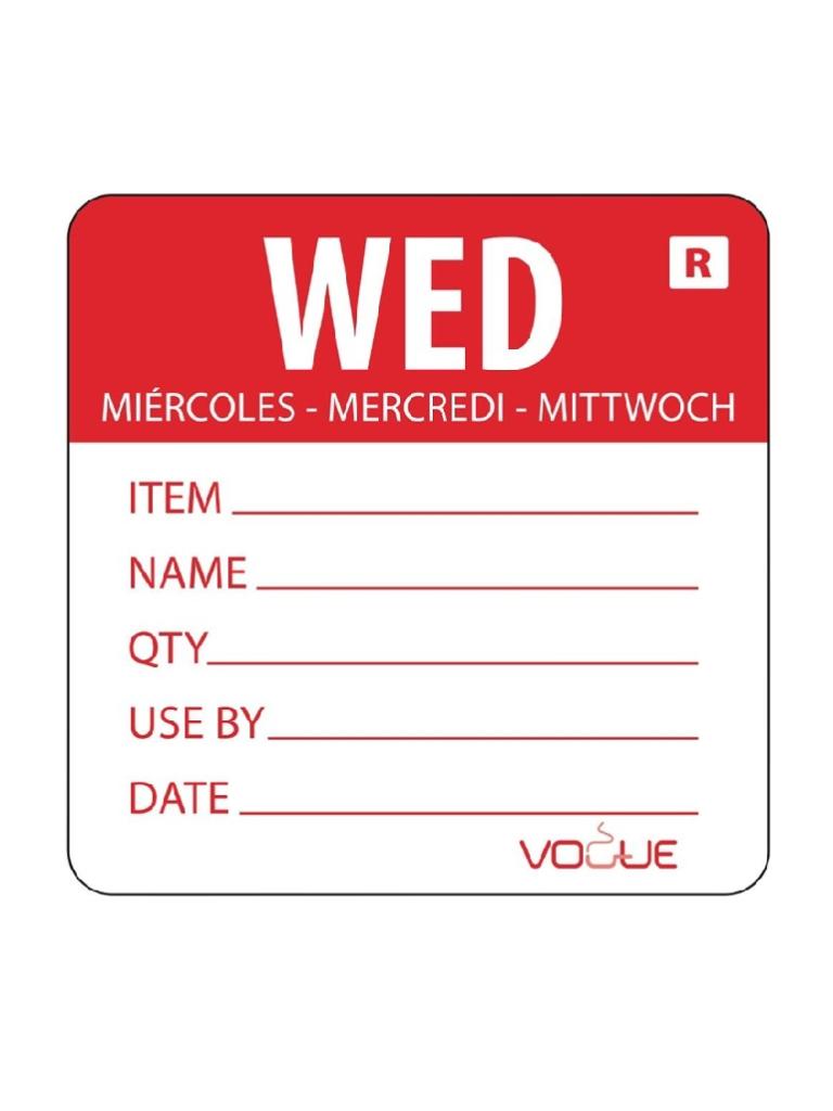 Etiquettes jour - Amovibles - Mercredi - 500 pièces - H 4,9 x 6 CM - Vogue - L068