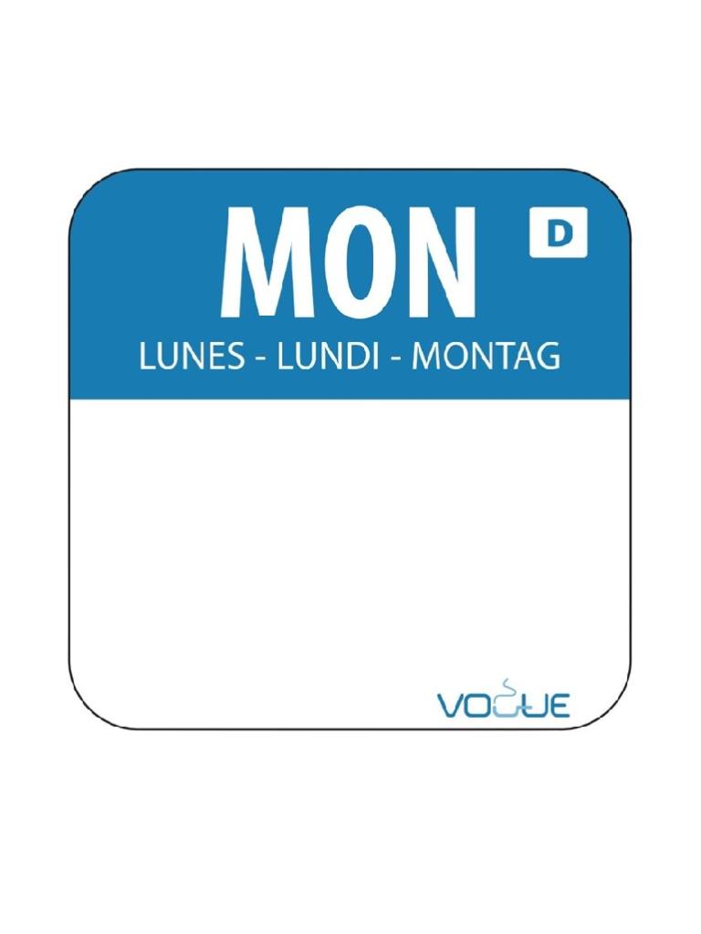 Etiquettes jour - Dissolvable - Lundi - 1000 pièces - 2.54 CM - Vogue - U777