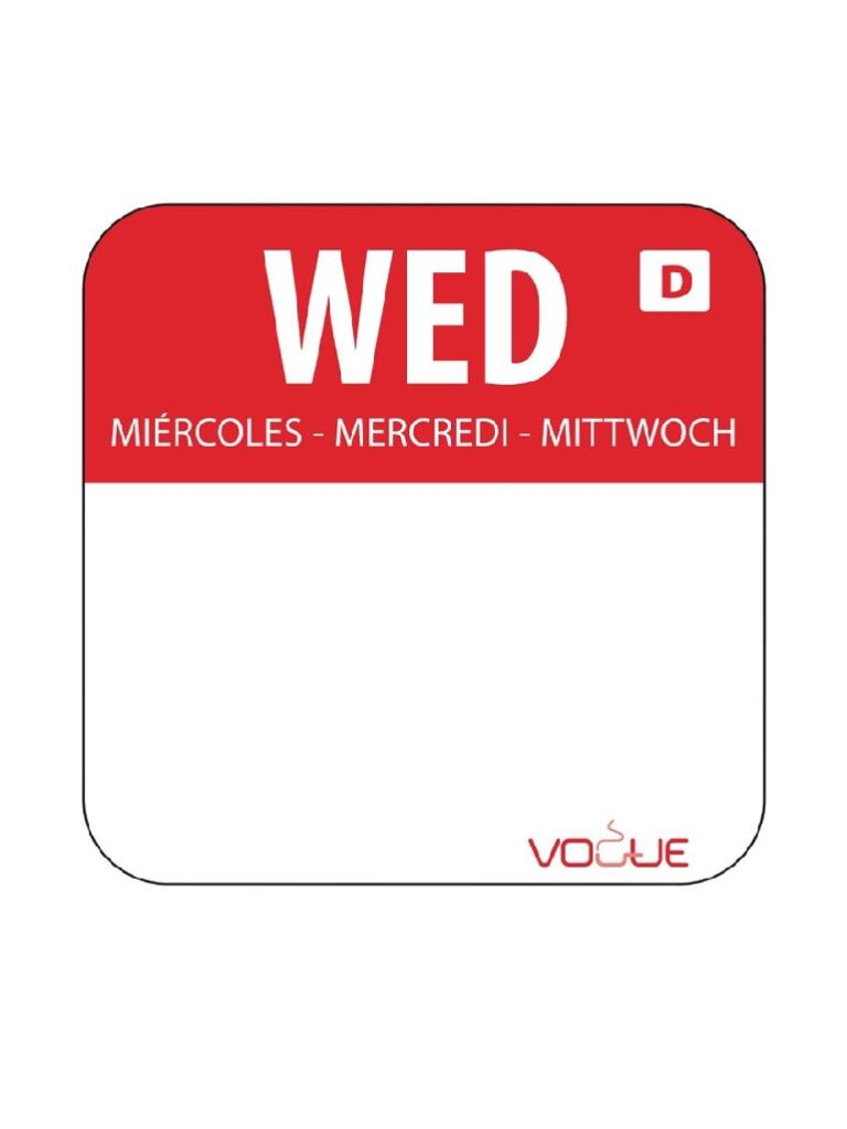 Etiquettes jour - Dissolvable - Mercredi - 1000 pièces - 2.54 CM - Vogue - U779