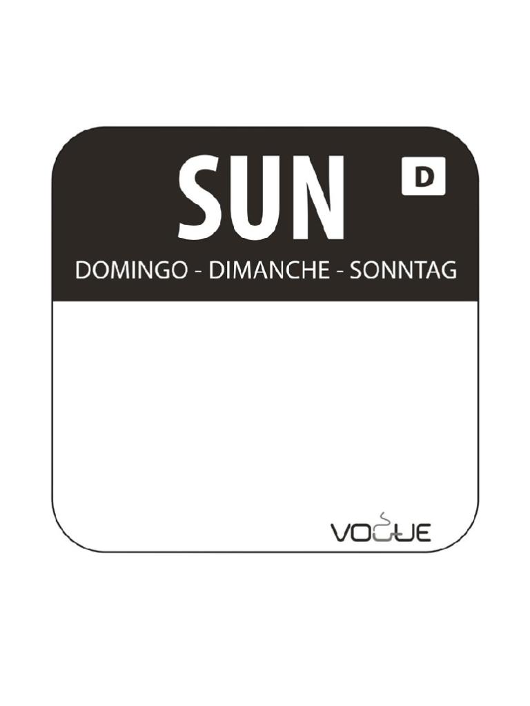 Etiquettes jour - Dissolvable - Dimanche - 1000 pièces - 2.54 CM - Vogue - U783