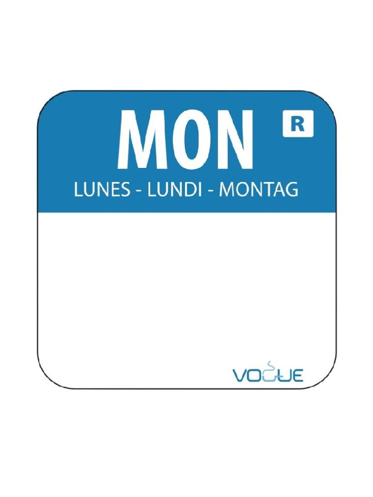 Etiquettes jour - Détachables - Lundi - 1000 pièces - H 2,4 x 2,4 CM - Vogue - L931