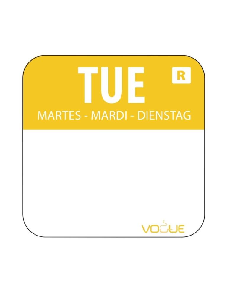 Etiquettes jour - Détachables - Mardi - 1000 pièces - Jaune - H 2,4 x 2,4 CM - Vogue - L932