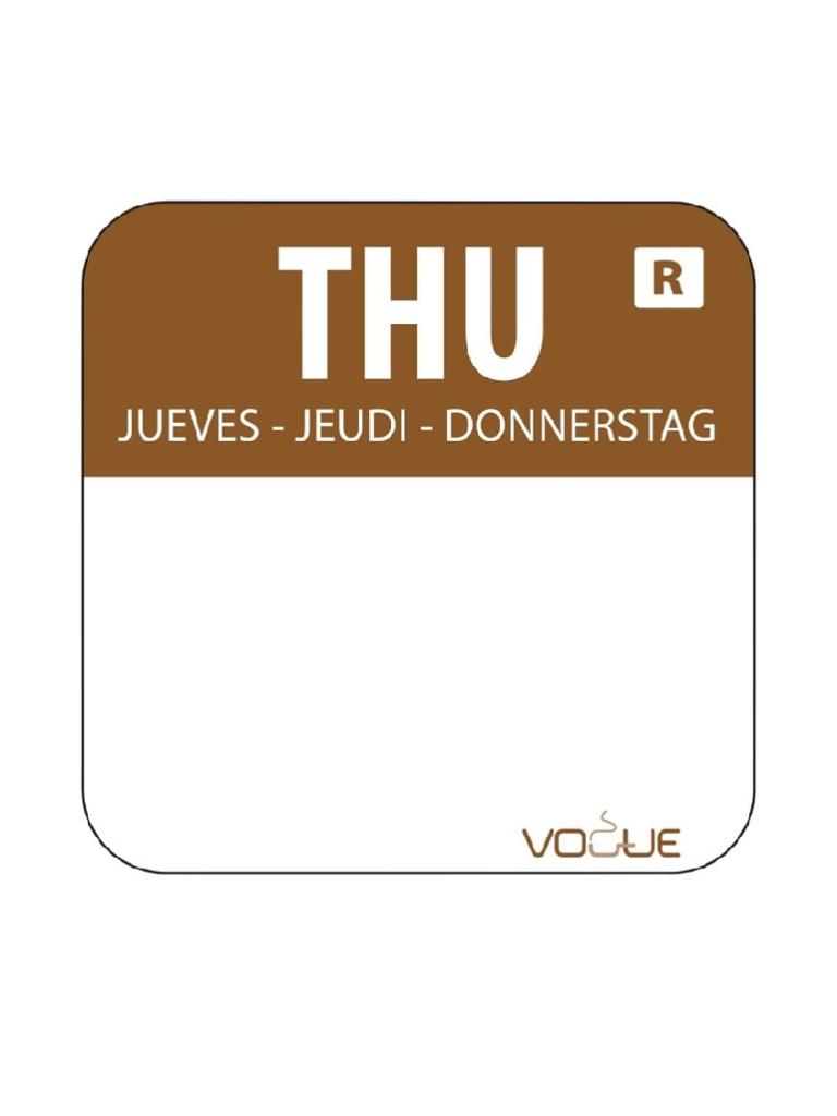 Etiquettes jour - Détachables - Jeudi - 1000 pièces - Marron - H 2,4 x 2,4 CM - Vogue - L934