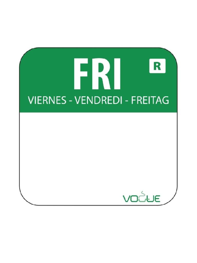 Etiquettes jour - Détachables - Vendredi - 1000 pièces - Vert - H 2,4 x 2,4 CM - Vogue - L935