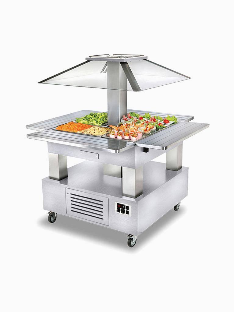 Buffet Réfrigéré - Îlot - 4 x GN 1/1 - Bois Blanc - H 154 x 143,5 x 104 CM - Diamant - CSB/4D-A1-R2
