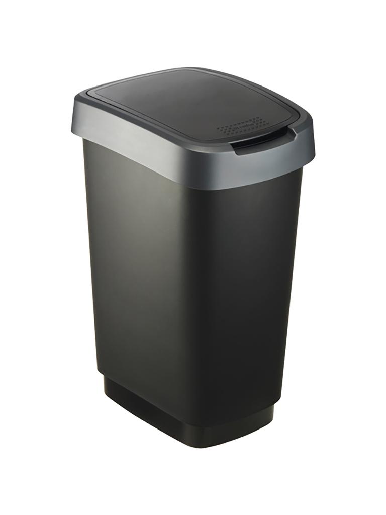 Corbeille - 3 Pièces - 25 litres - Couvercle pivotant - Noir/Argent - Rotho - Twist - 523738